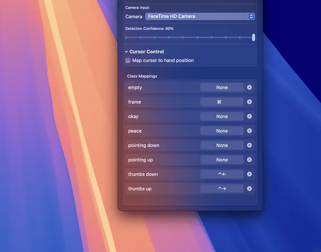 ML Shortcuts screenshot: A hand pose model with Cursor Control