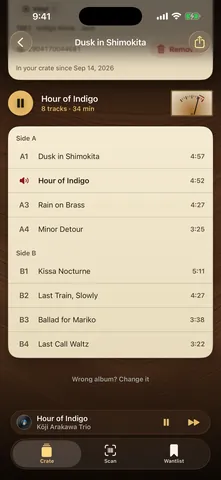 Recs screen: A record's page with its tracklist