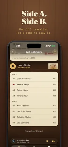 Recs App Store screenshot: Side A. Side B.