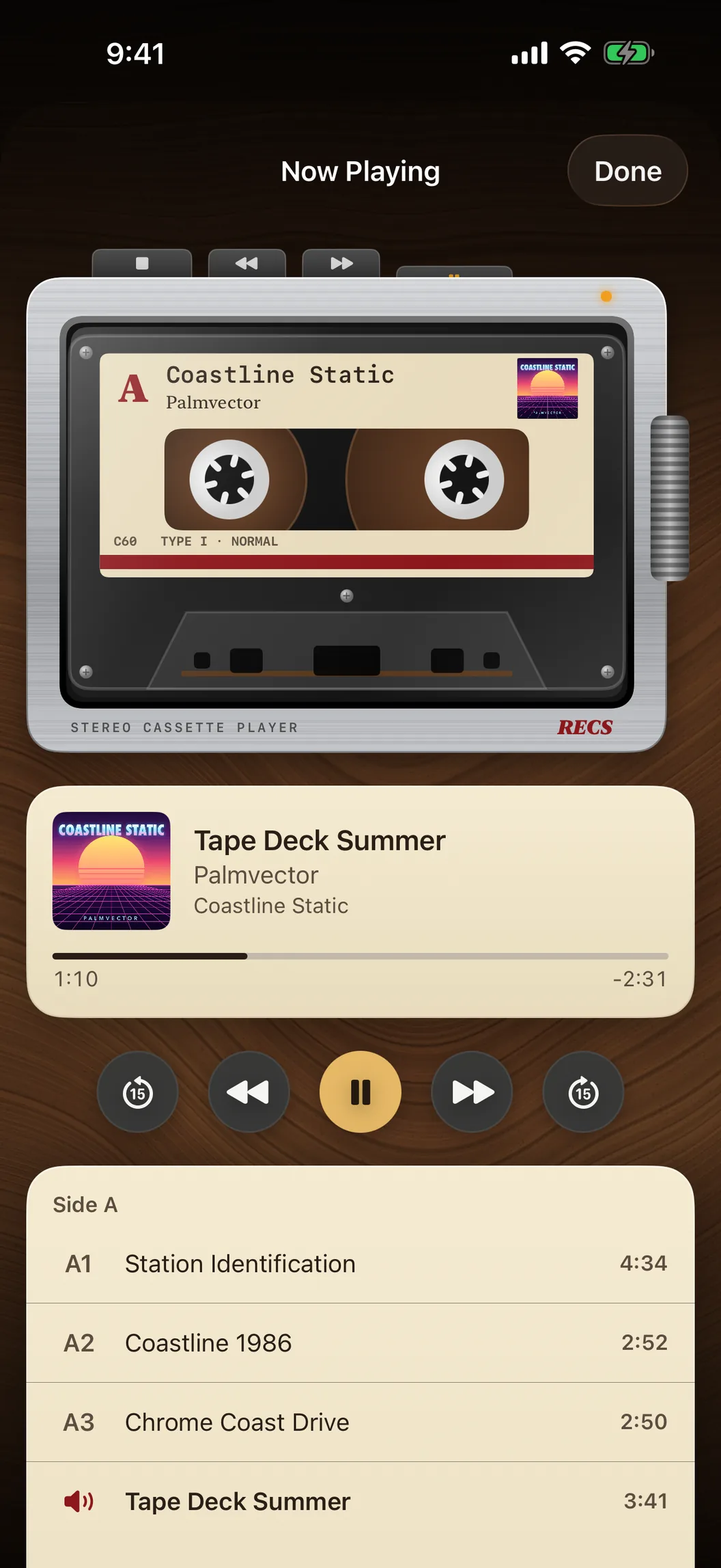 Recs pocket tape deck playing the cassette Coastline Static by Palmvector