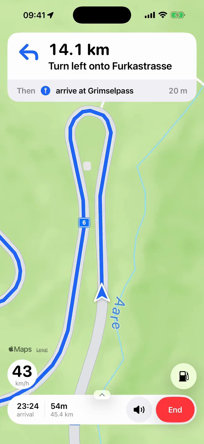 ScoutRoute screen recording: Turn-by-turn up the Grimsel hairpins
