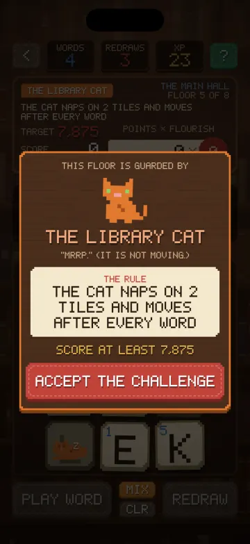 Scramble gameplay screen: The Library Cat guards floor 5