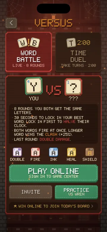 Scramble gameplay screen: The Versus room
