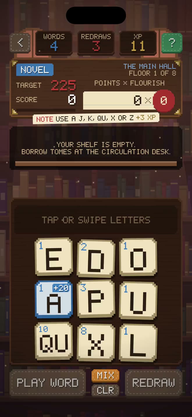 Scramble gameplay recording: A chapter, from swipe to score