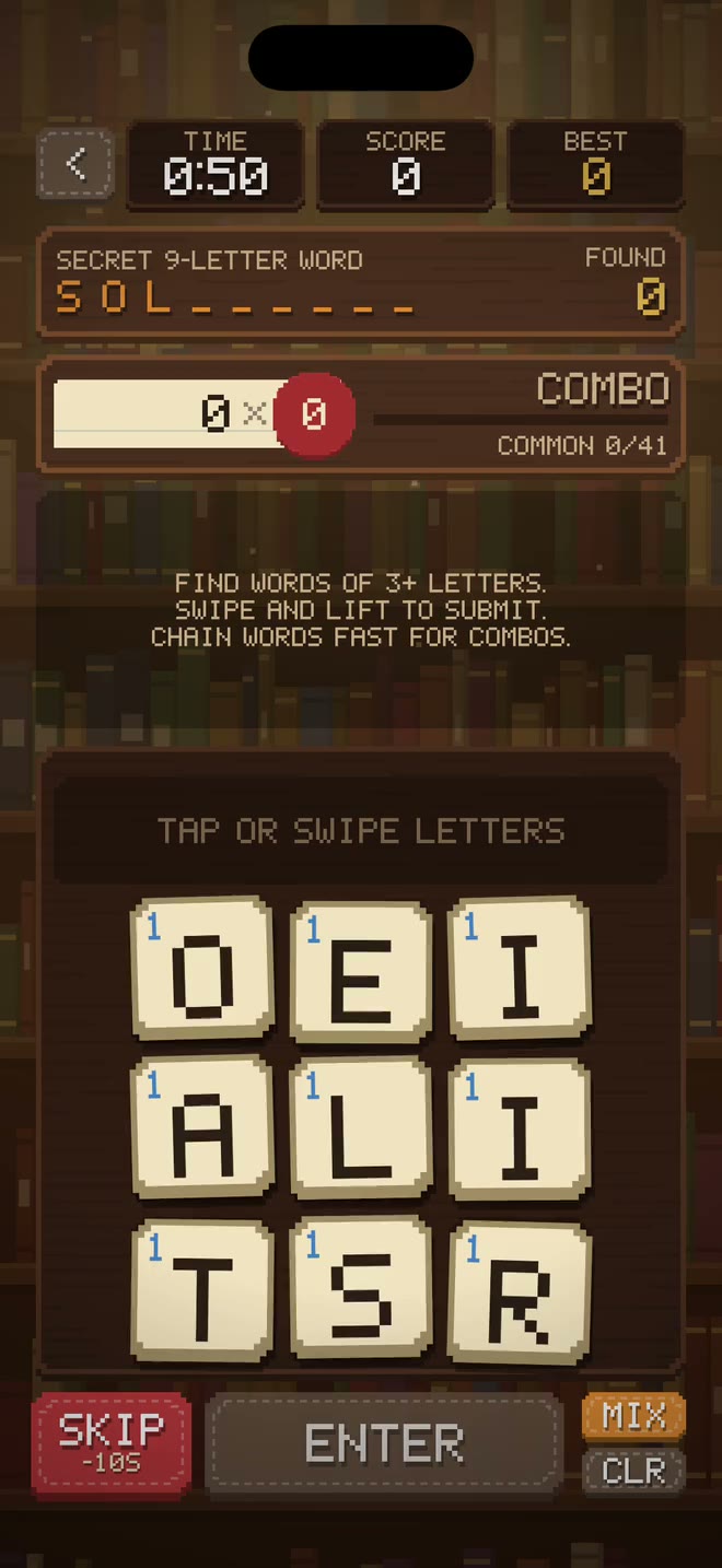 Scramble gameplay recording: Time Trial: the secret 9-letter word