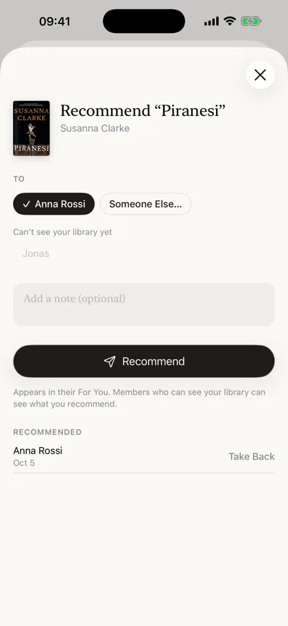 Shelf screen: Recommending a book to a member