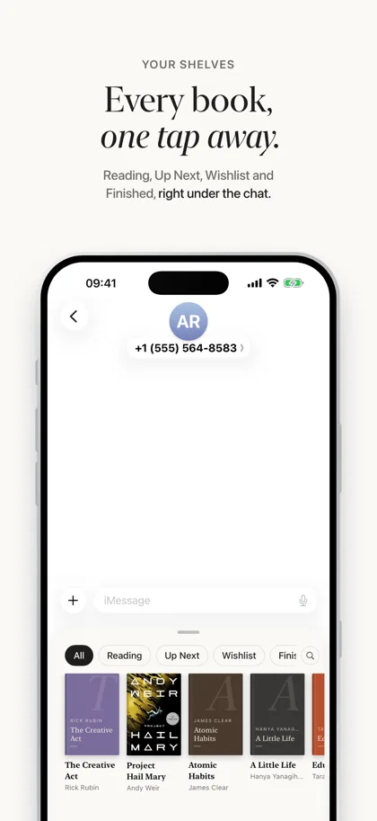 Shelf iMessage App Store screenshot: Every book, one tap away.