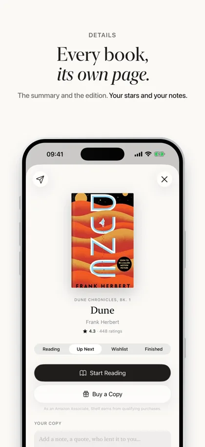 Shelf App Store screenshot: Every book, its own page.