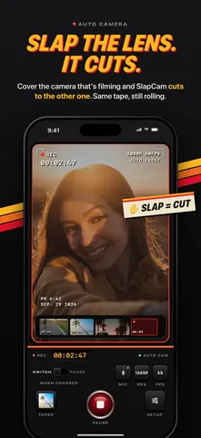SlapCam App Store screenshot: Slap the lens. It cuts.